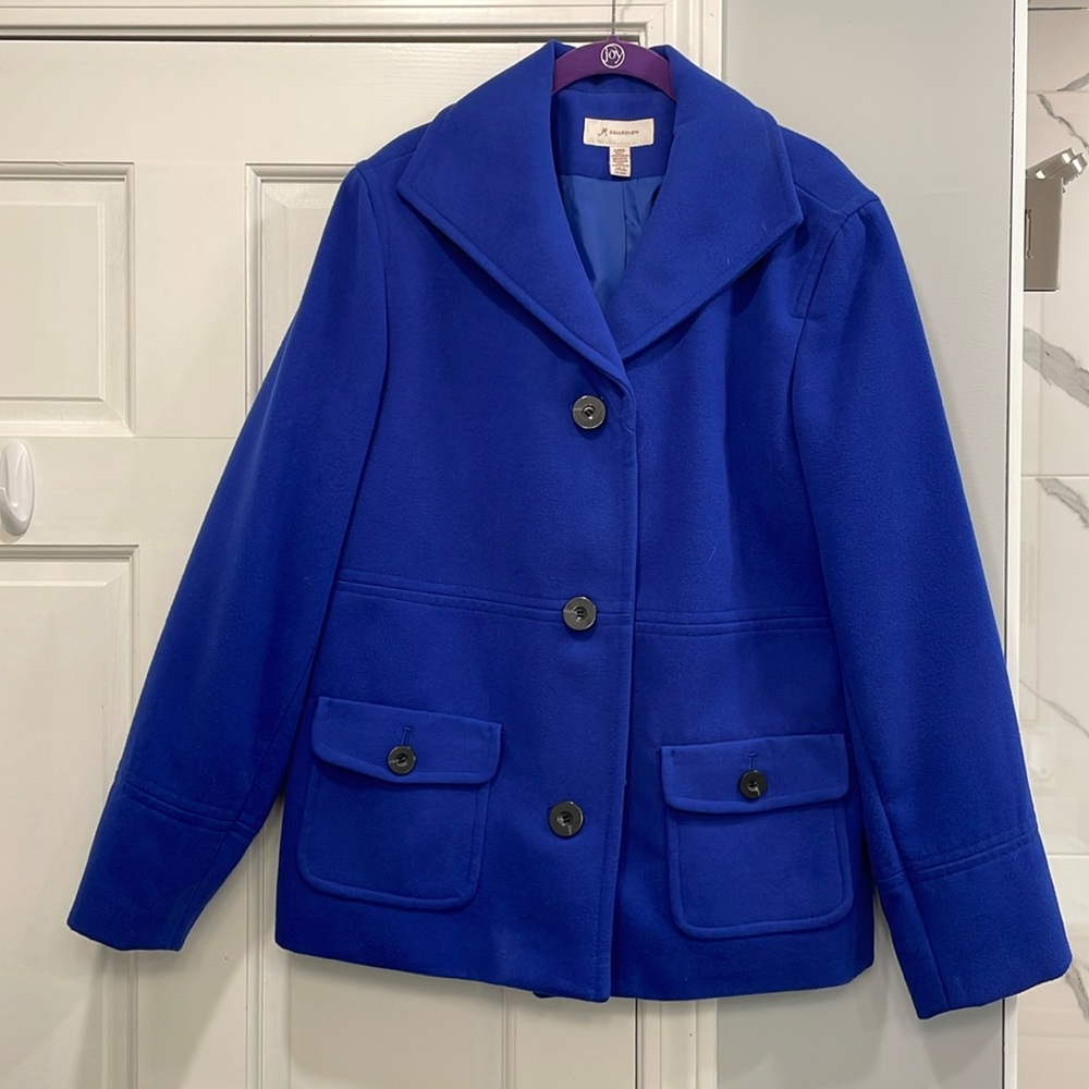 JM Collection Royal Blue Three Button Lined Peacoat Size Large